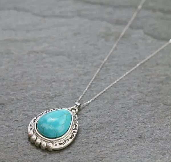 Sterling Silver Chain Necklace with Natural Stone Pendant