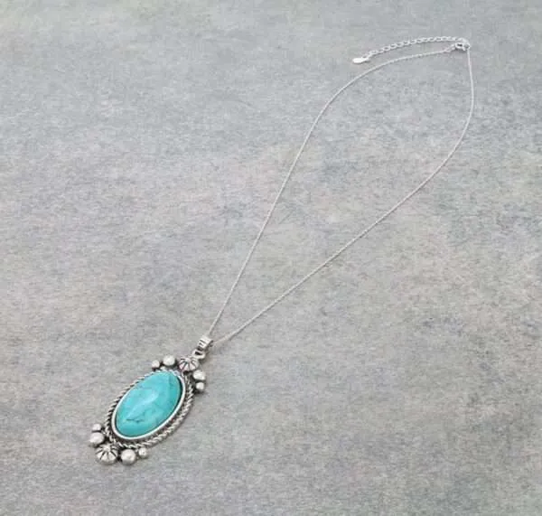 Sterling Silver Chain Necklace with Natural Stone Pendant