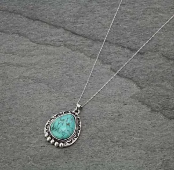 Sterling Silver Chain Necklace with Natural Stone Pendant