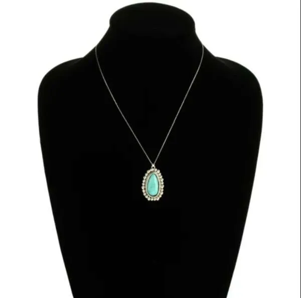 Sterling Silver Chain Necklace with Natural Stone Pendant