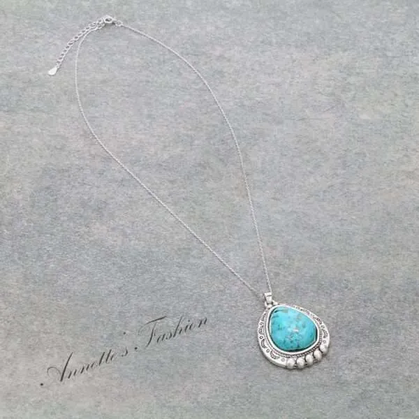 Sterling Silver Chain Necklace with Natural Stone Pendant