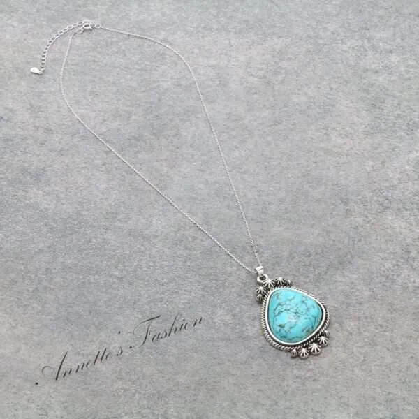 Sterling Silver Chain Necklace with Natural Stone Pendant