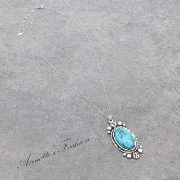 Sterling Silver Chain Necklace with Natural Stone Pendant