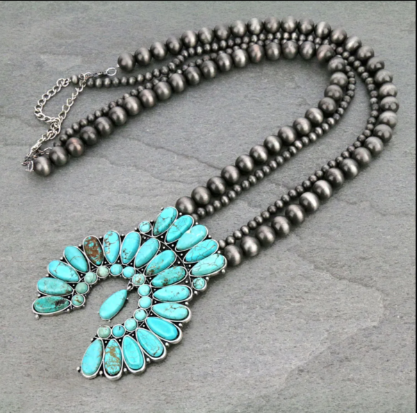Full Squash Blossom Natural Turquoise Necklace