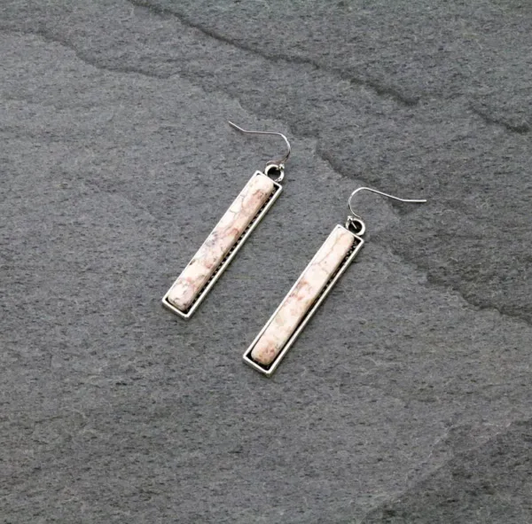 Natural Bar White Stone Earrings
