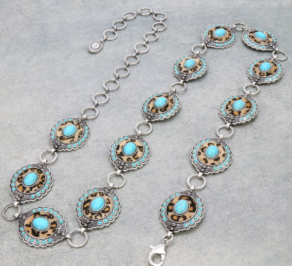 Western Concho Belt With Leather & Turquoise S/M